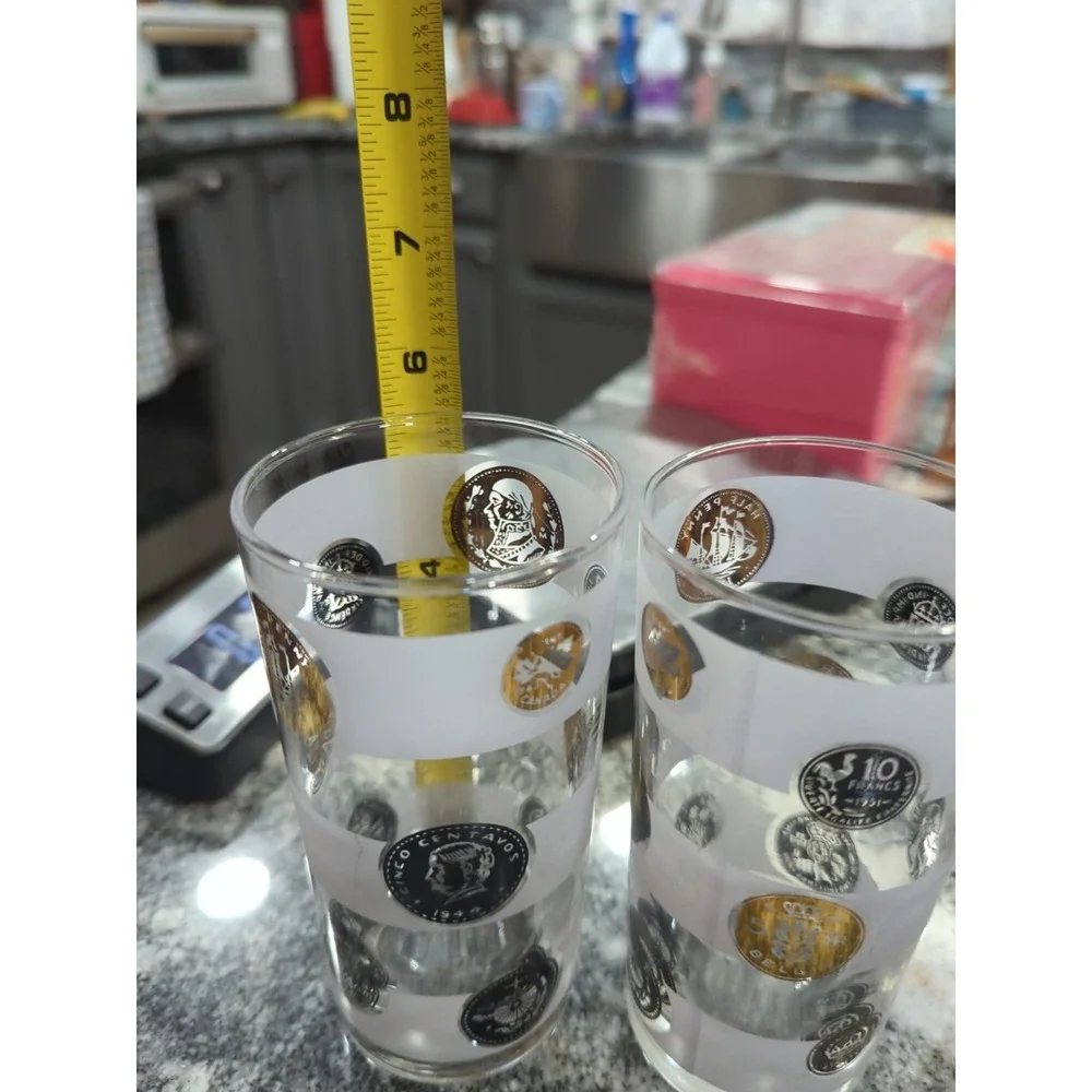 3 Mid Century Old Coin Design Tom Collins Glasses Libbey MCM Collectible